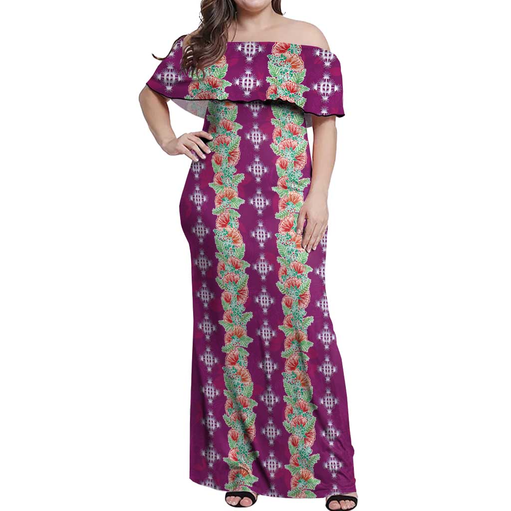 Hawaii Ohia Lehua Off Shoulder Maxi Dress Tropical Vibes Fuchsia LT05 Women Fuchsia - Polynesian Pride