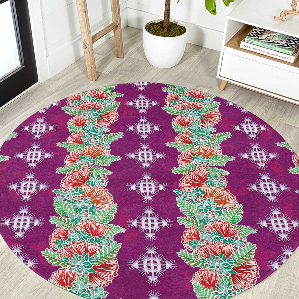 Hawaii Ohia Lehua Round Carpet Tropical Vibes Fuchsia LT05 Fuchsia - Polynesian Pride