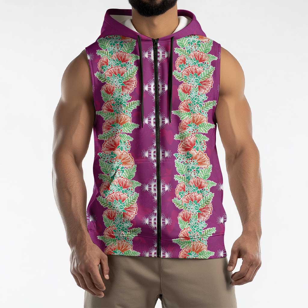 Hawaii Ohia Lehua Sleeveless Zip Hoodie Tropical Vibes Fuchsia LT05 - Polynesian Pride
