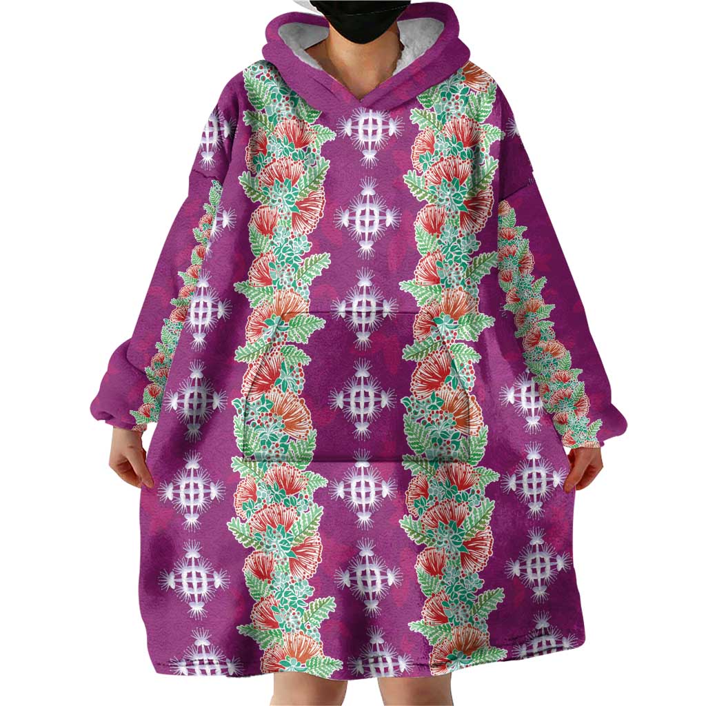 Hawaii Ohia Lehua Wearable Blanket Hoodie Tropical Vibes Fuchsia LT05 - Polynesian Pride
