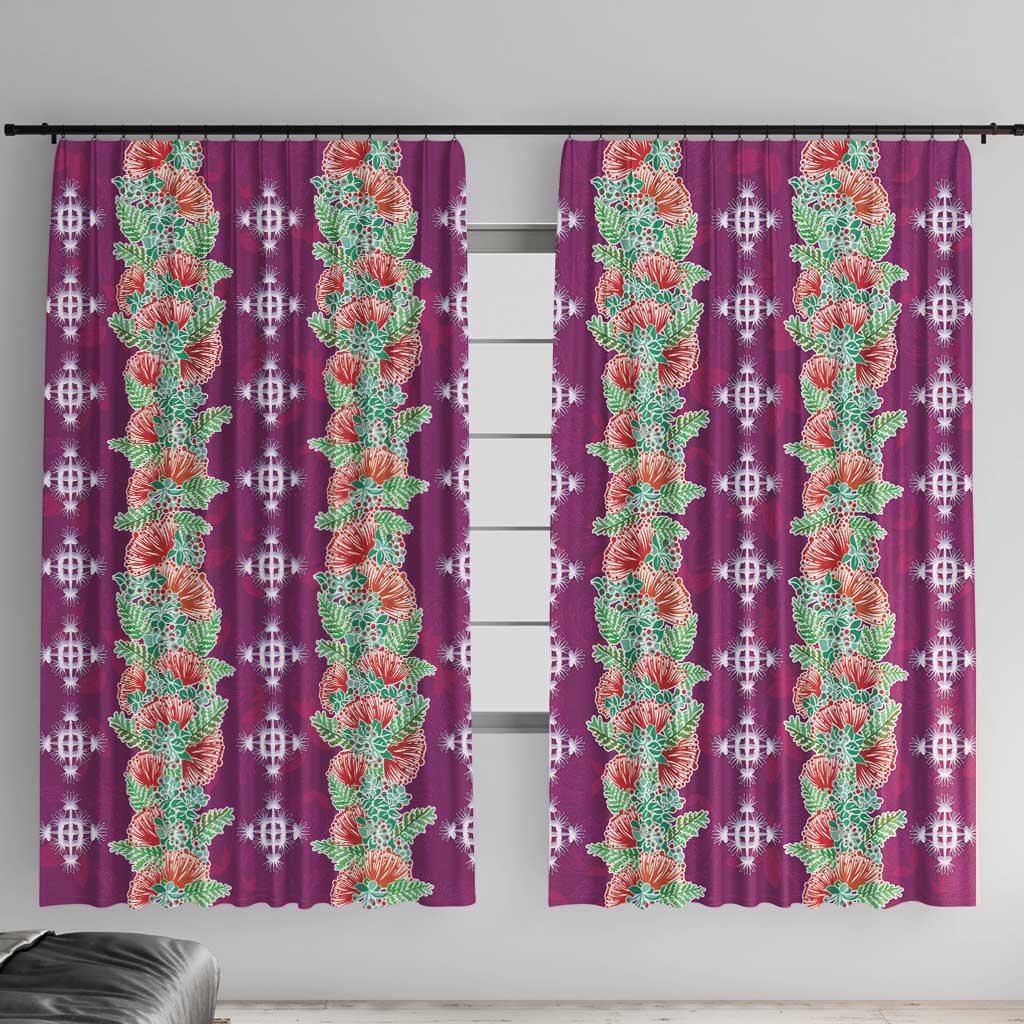 Hawaii Ohia Lehua Window Curtain Tropical Vibes Fuchsia LT05 With Hooks Fuchsia - Polynesian Pride
