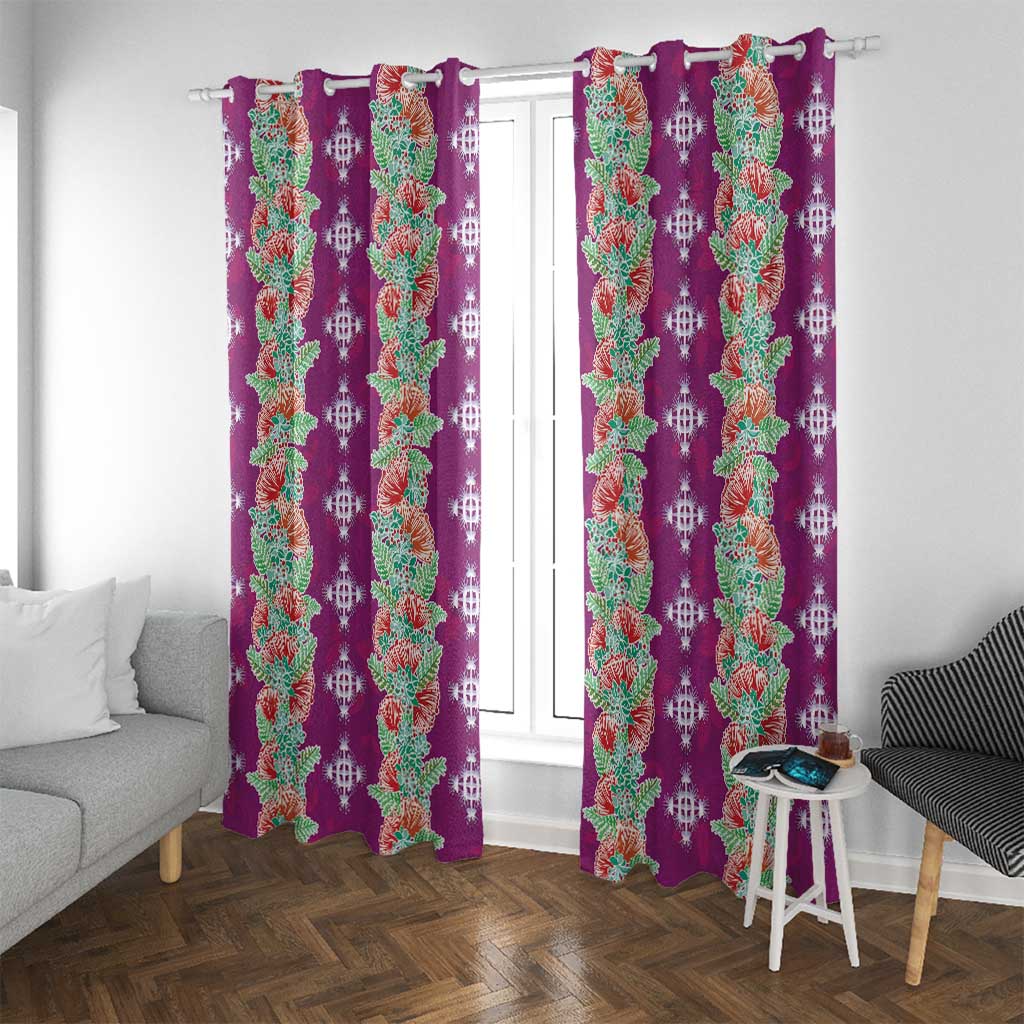 Hawaii Ohia Lehua Window Curtain Tropical Vibes Fuchsia LT05 With Grommets Fuchsia - Polynesian Pride