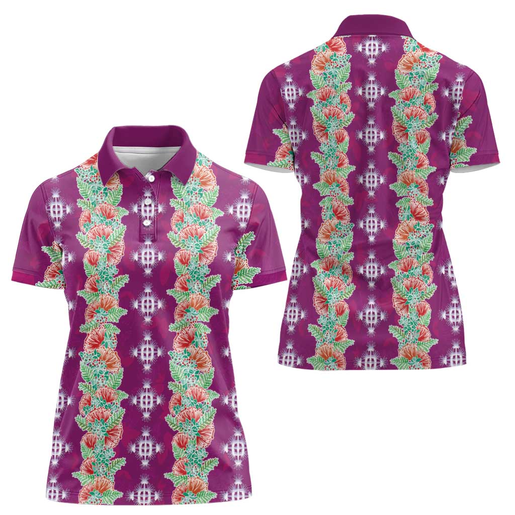 Hawaii Ohia Lehua Women Polo Shirt Tropical Vibes Fuchsia LT05 - Polynesian Pride