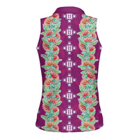 Hawaii Ohia Lehua Women Sleeveless Polo Shirt Tropical Vibes Fuchsia