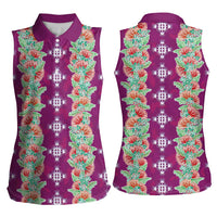 Hawaii Ohia Lehua Women Sleeveless Polo Shirt Tropical Vibes Fuchsia