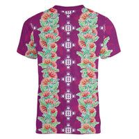 Hawaii Ohia Lehua Women V-Neck T-Shirt Tropical Vibes Fuchsia LT05 - Polynesian Pride