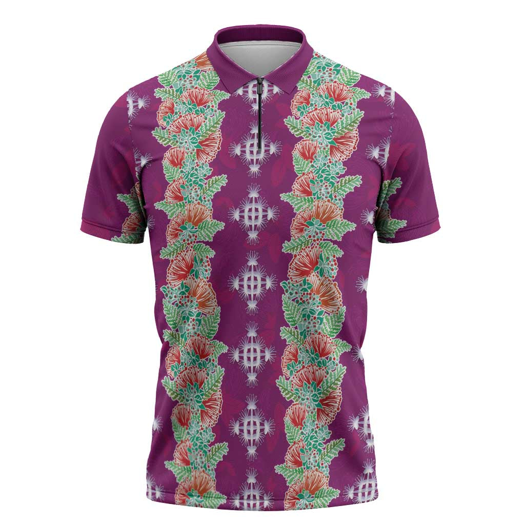 Hawaii Ohia Lehua Zipper Polo Shirt Tropical Vibes Fuchsia LT05 Fuchsia - Polynesian Pride