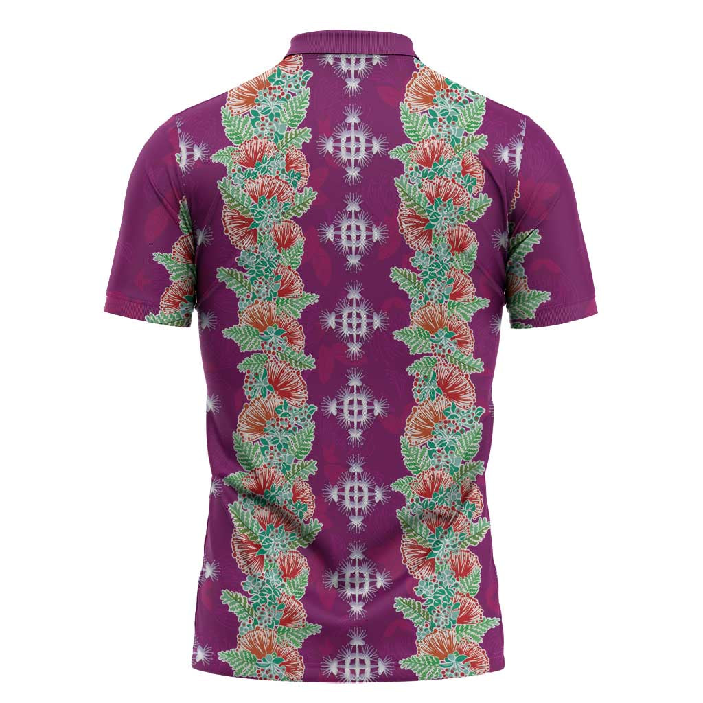 Hawaii Ohia Lehua Zipper Polo Shirt Tropical Vibes Fuchsia LT05 - Polynesian Pride