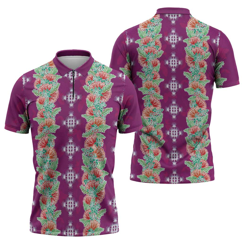 Hawaii Ohia Lehua Zipper Polo Shirt Tropical Vibes Fuchsia LT05 - Polynesian Pride