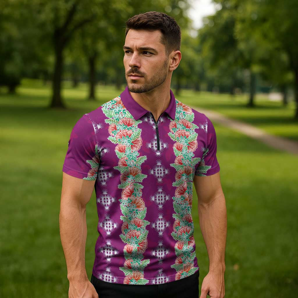 Hawaii Ohia Lehua Zipper Polo Shirt Tropical Vibes Fuchsia LT05 - Polynesian Pride
