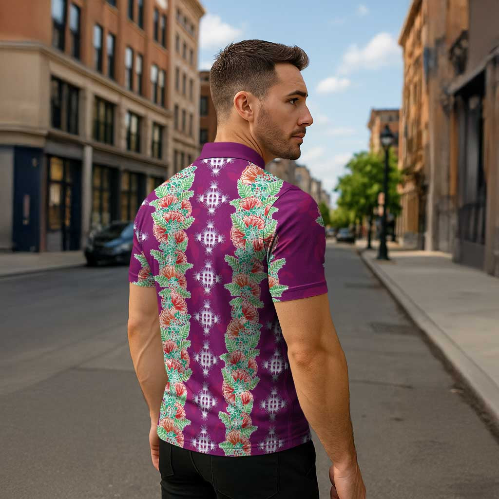 Hawaii Ohia Lehua Zipper Polo Shirt Tropical Vibes Fuchsia LT05 - Polynesian Pride