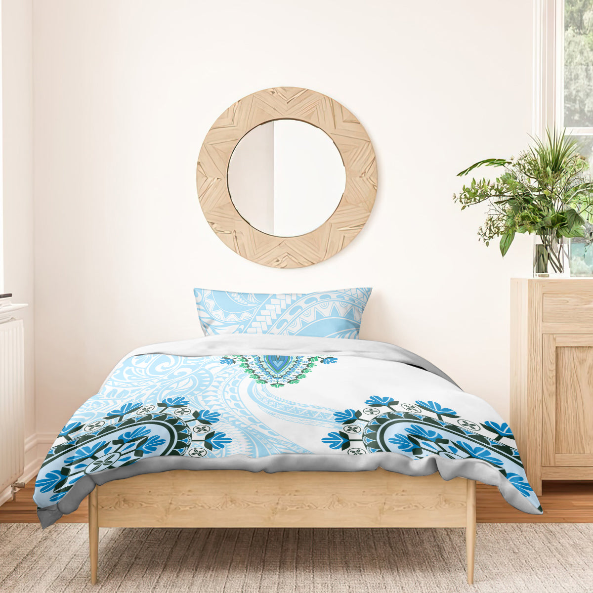 Africa Dashiki Bedding Set With Polynesian Pattern Blue Version