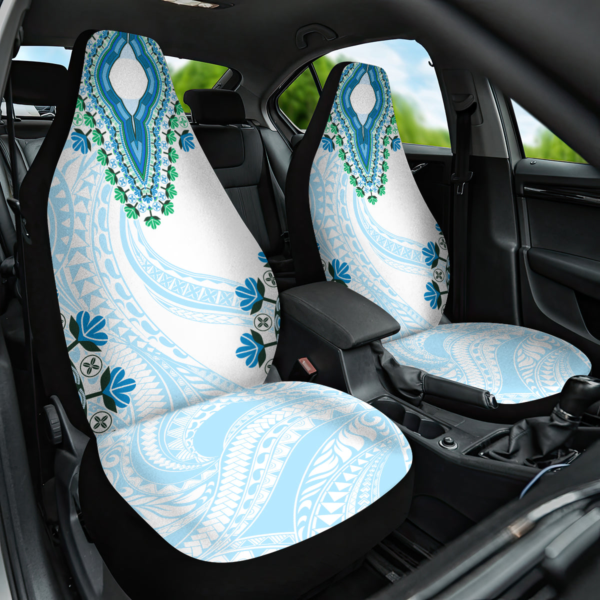 Africa Dashiki Car Seat Cover With Polynesian Pattern Blue Version