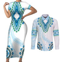 Africa Dashiki Couples Matching Short Sleeve Bodycon Dress and Long Sleeve Button Shirt With Polynesian Pattern Blue Version LT05 Blue - Polynesian Pride