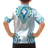 Africa Dashiki Family Matching Summer Maxi Dress and Hawaiian Shirt With Polynesian Pattern Blue Version LT05 - Polynesian Pride