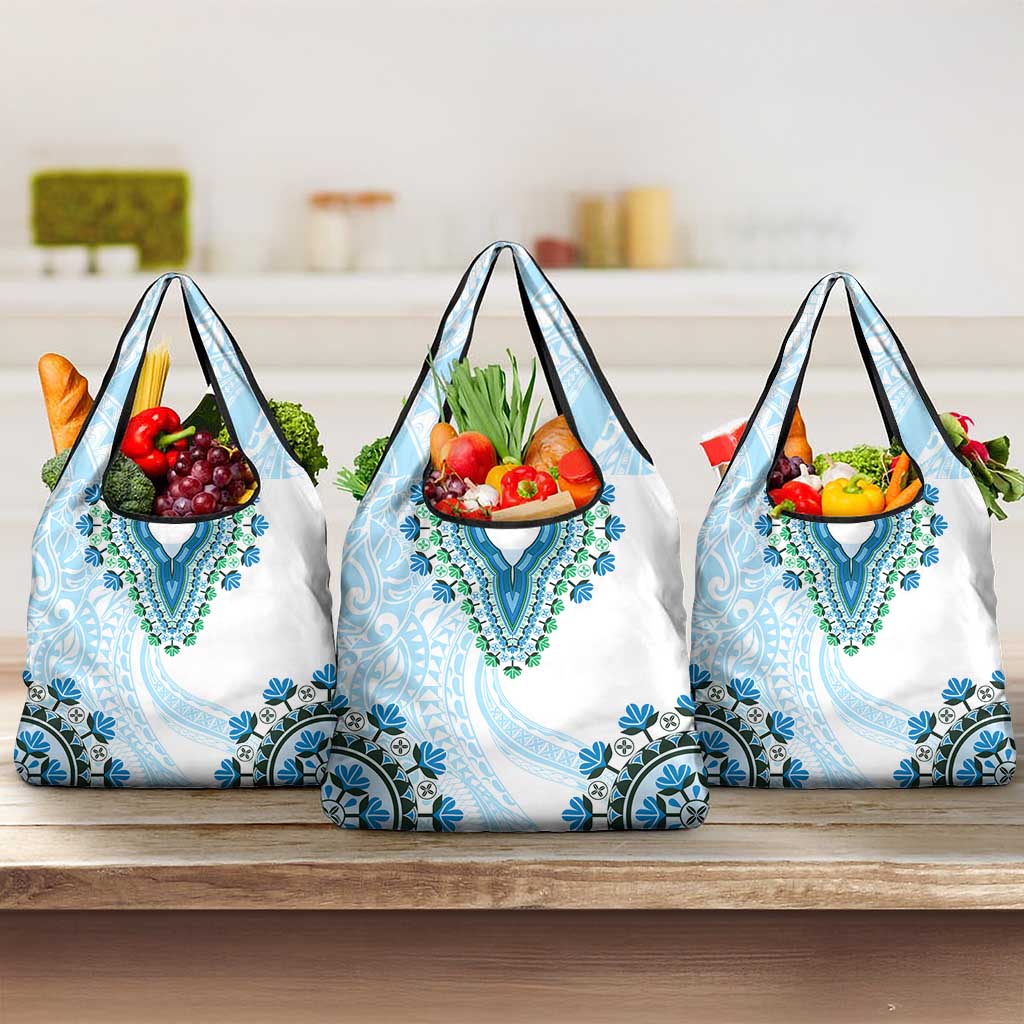 Africa Dashiki Grocery Bag With Polynesian Pattern Blue Version