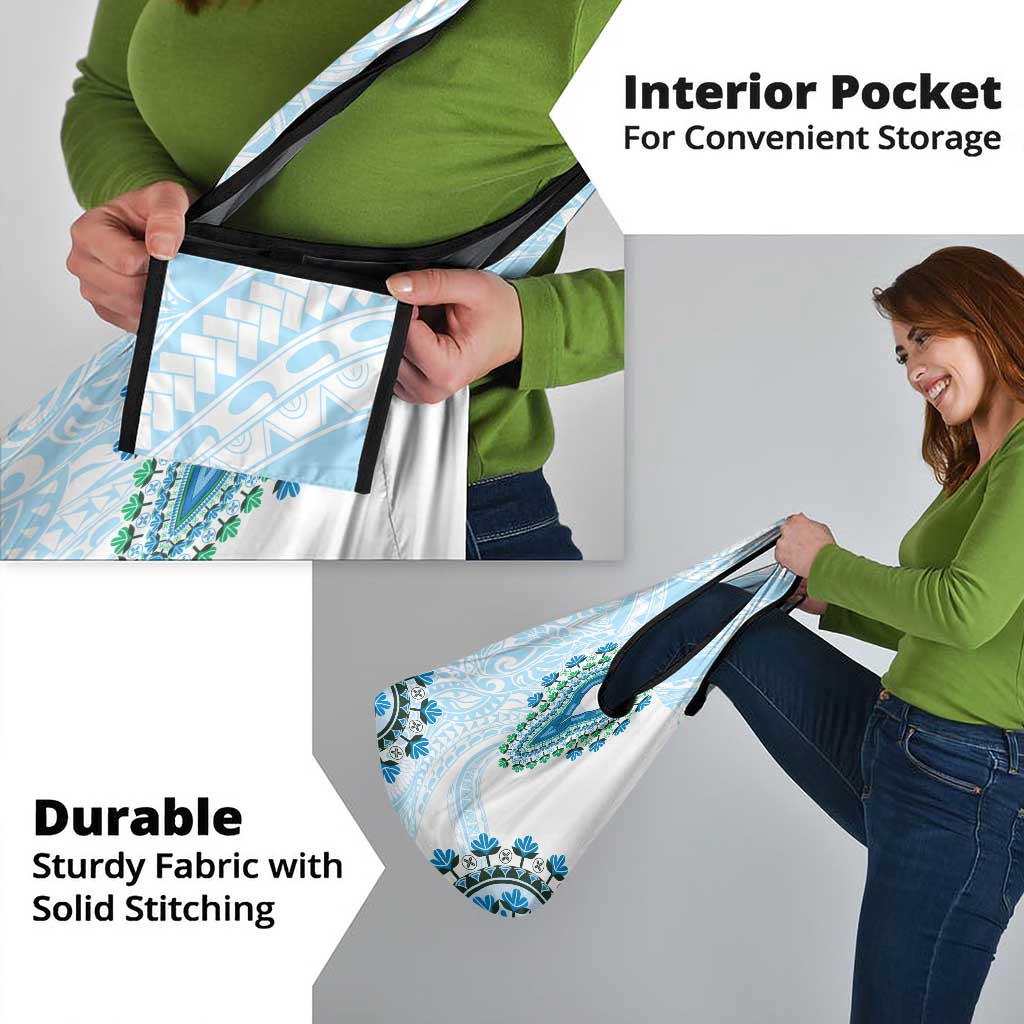 Africa Dashiki Grocery Bag With Polynesian Pattern Blue Version