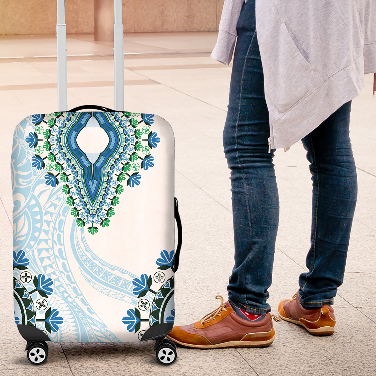 Africa Dashiki Luggage Cover With Polynesian Pattern Blue Version