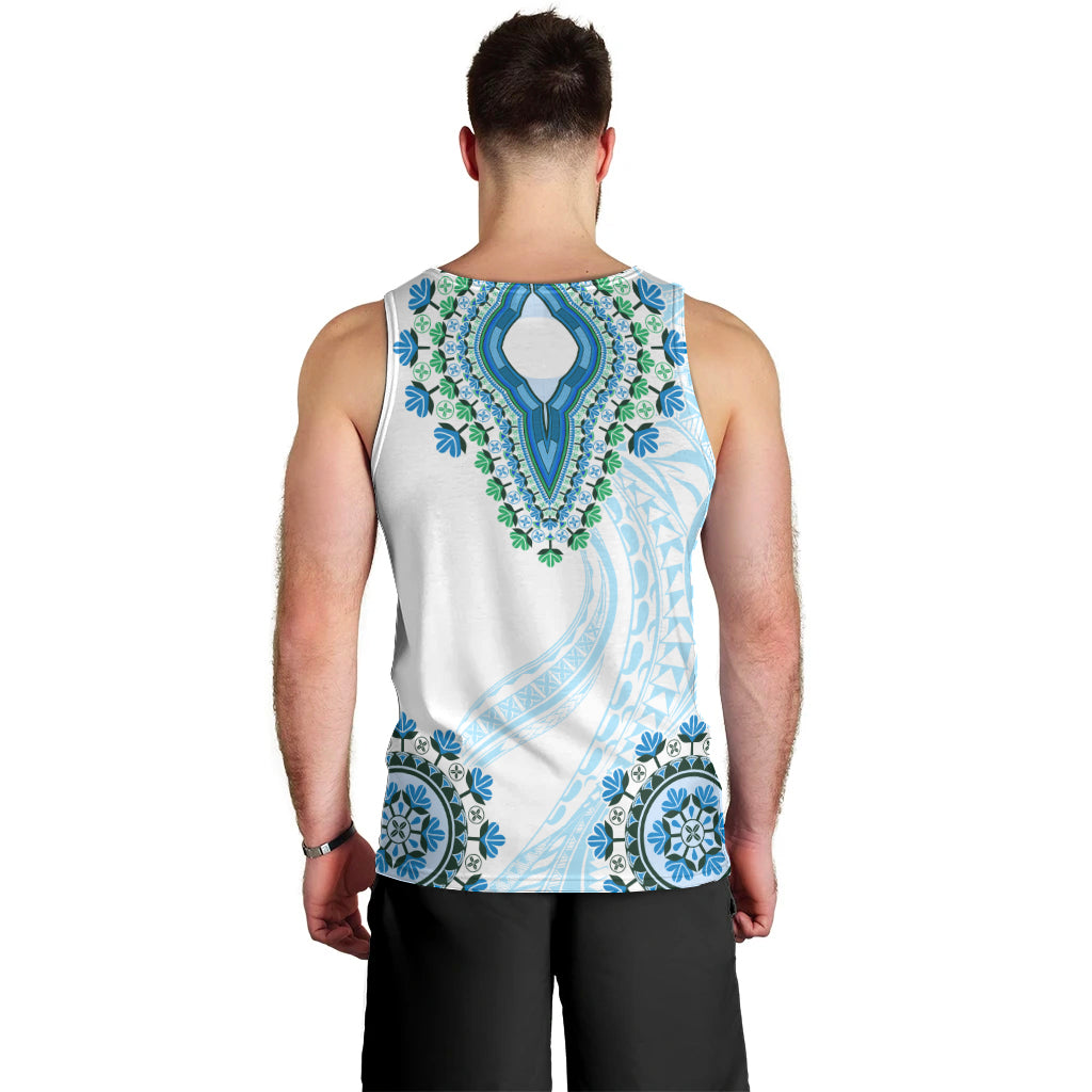 Africa Dashiki Men Tank Top With Polynesian Pattern Blue Version LT05 - Polynesian Pride
