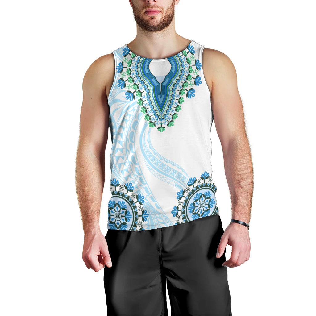 Africa Dashiki Men Tank Top With Polynesian Pattern Blue Version LT05 - Polynesian Pride