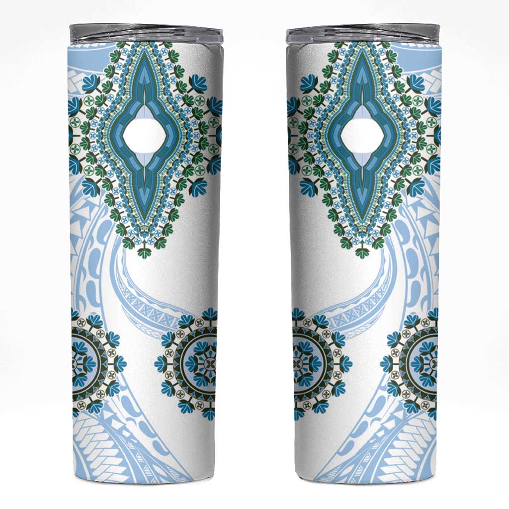 Africa Dashiki Skinny Tumbler With Polynesian Pattern Blue Version