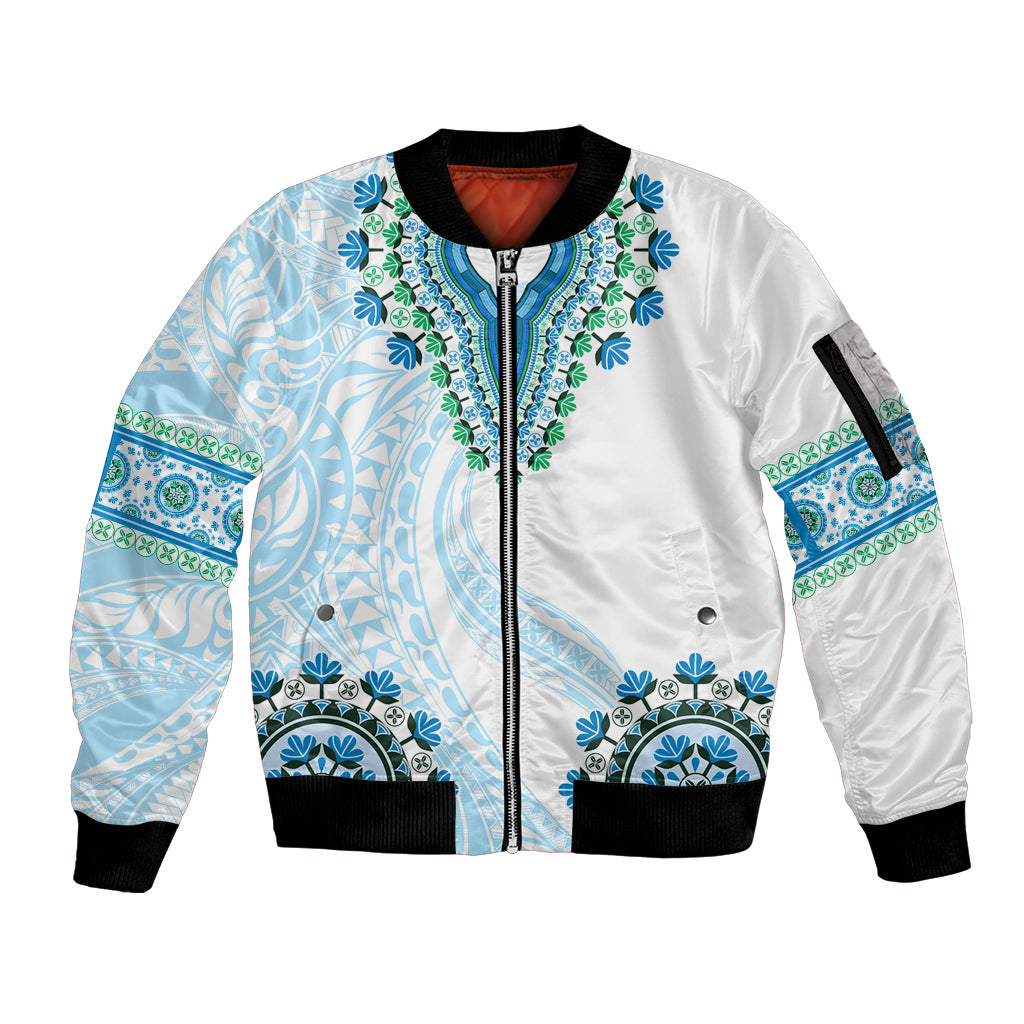 Africa Dashiki Sleeve Zip Bomber Jacket With Polynesian Pattern Blue Version LT05 Unisex Blue - Polynesian Pride