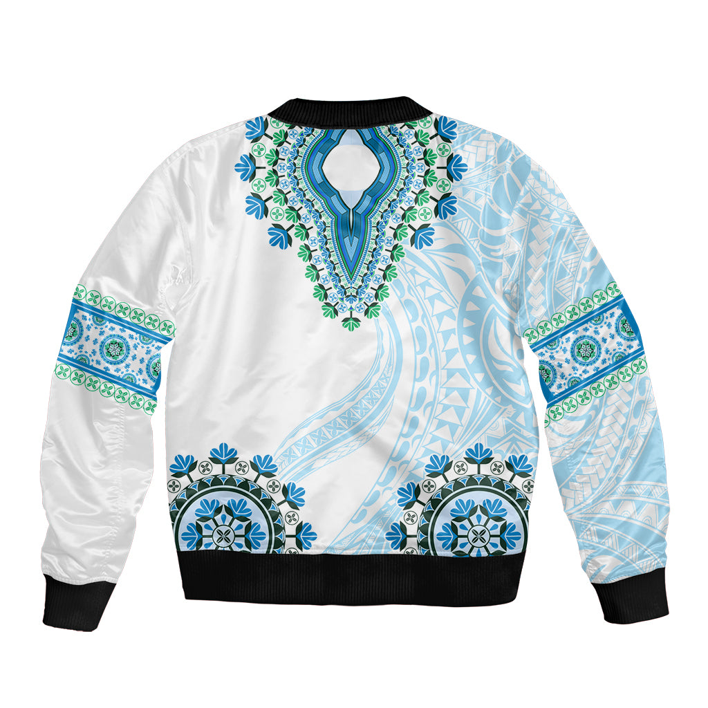 Africa Dashiki Sleeve Zip Bomber Jacket With Polynesian Pattern Blue Version LT05 - Polynesian Pride