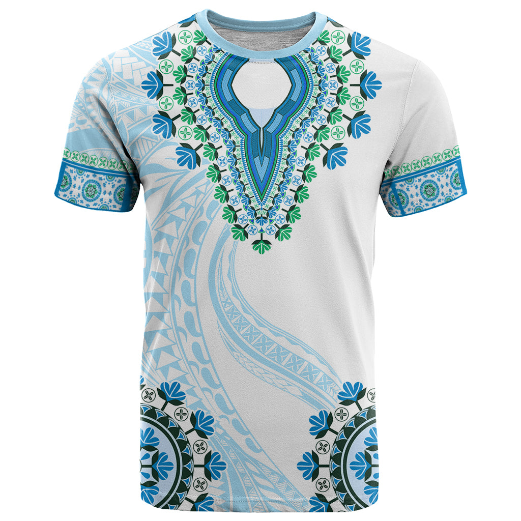 Africa Dashiki T Shirt With Polynesian Pattern Blue Version LT05 Blue - Polynesian Pride