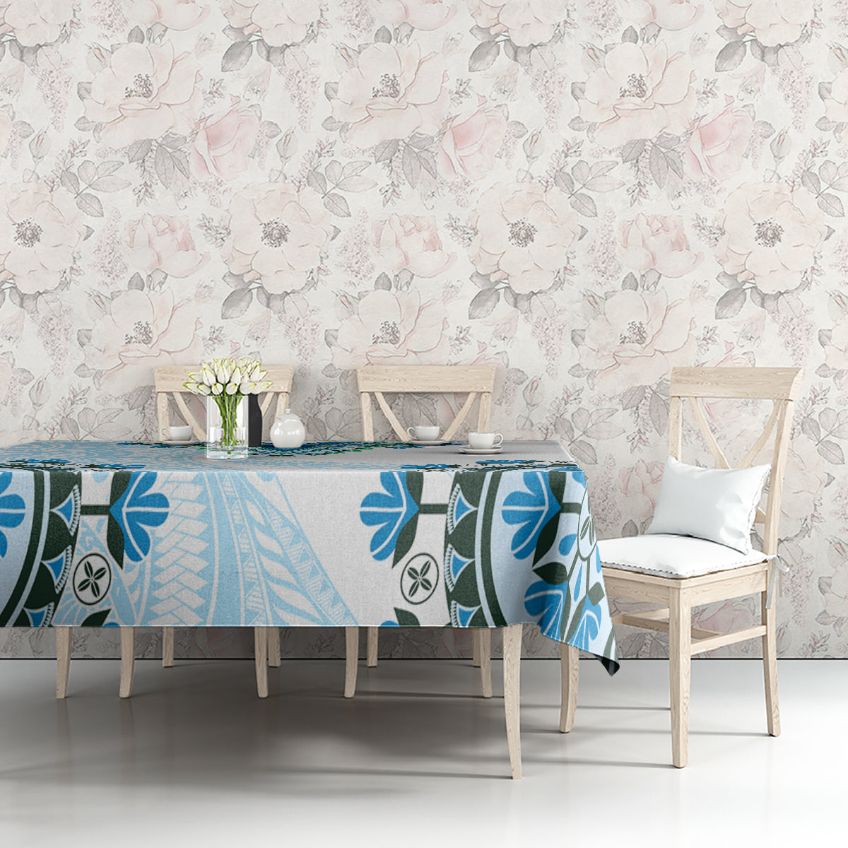 Africa Dashiki Tablecloth With Polynesian Pattern Blue Version