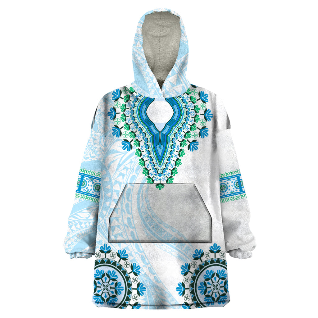 Africa Dashiki Wearable Blanket Hoodie With Polynesian Pattern Blue Version LT05 One Size Blue - Polynesian Pride