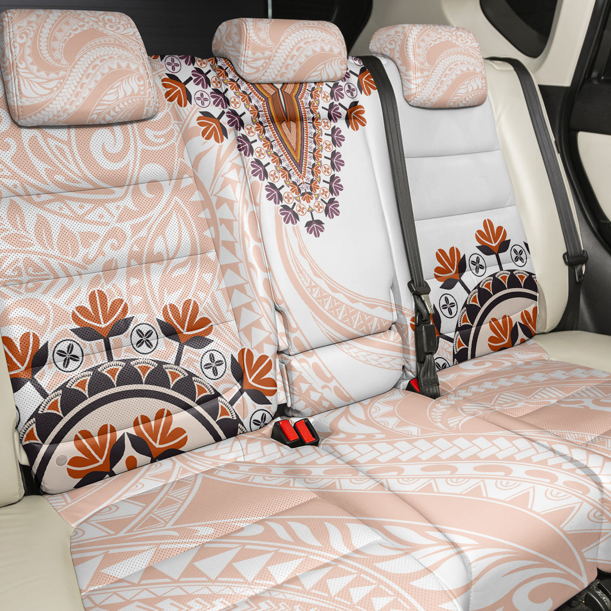 Africa Dashiki Back Car Seat Cover With Polynesian Pattern Beige Version LT05