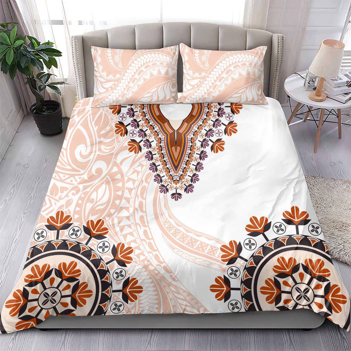 Africa Dashiki Bedding Set With Polynesian Pattern Beige Version