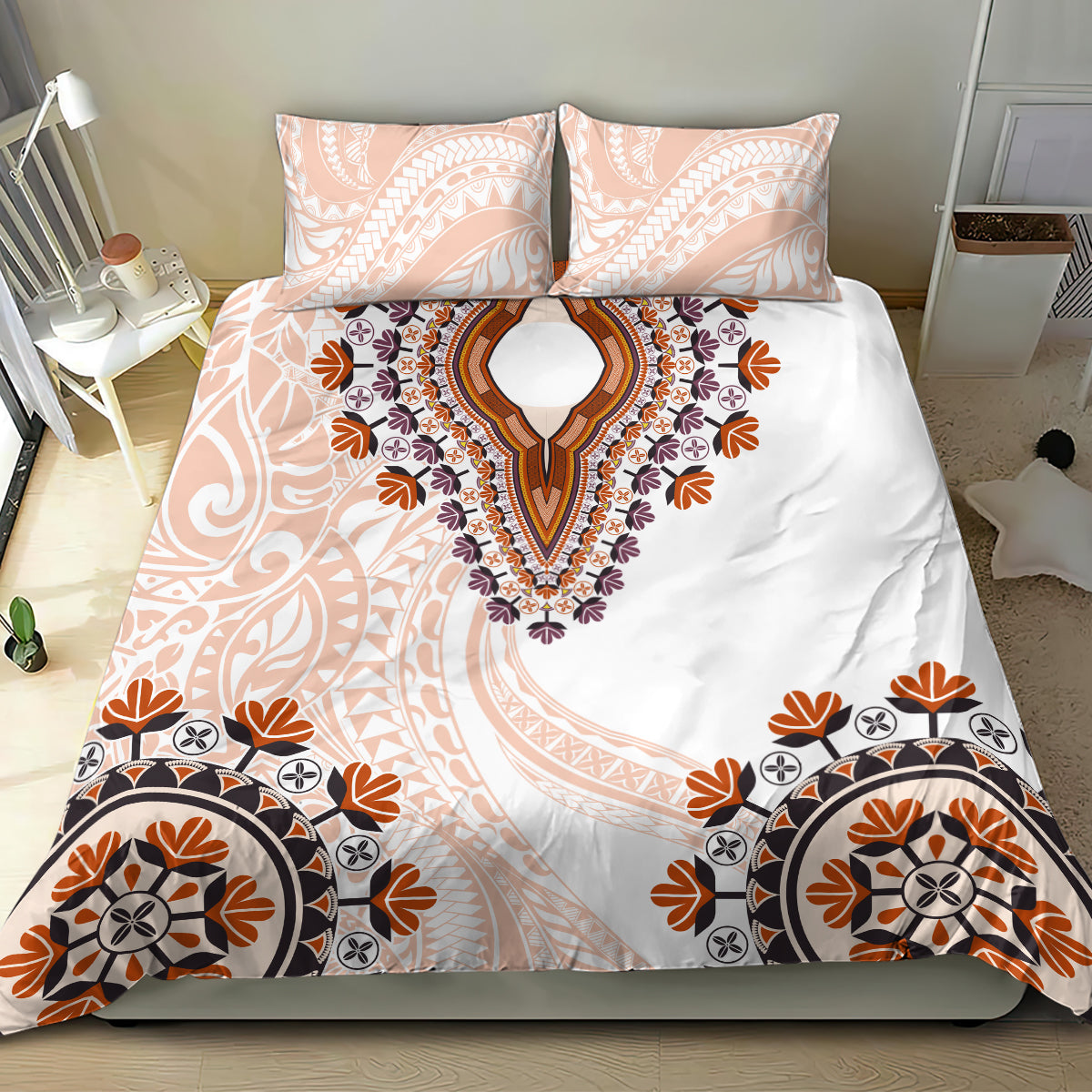 Africa Dashiki Bedding Set With Polynesian Pattern Beige Version