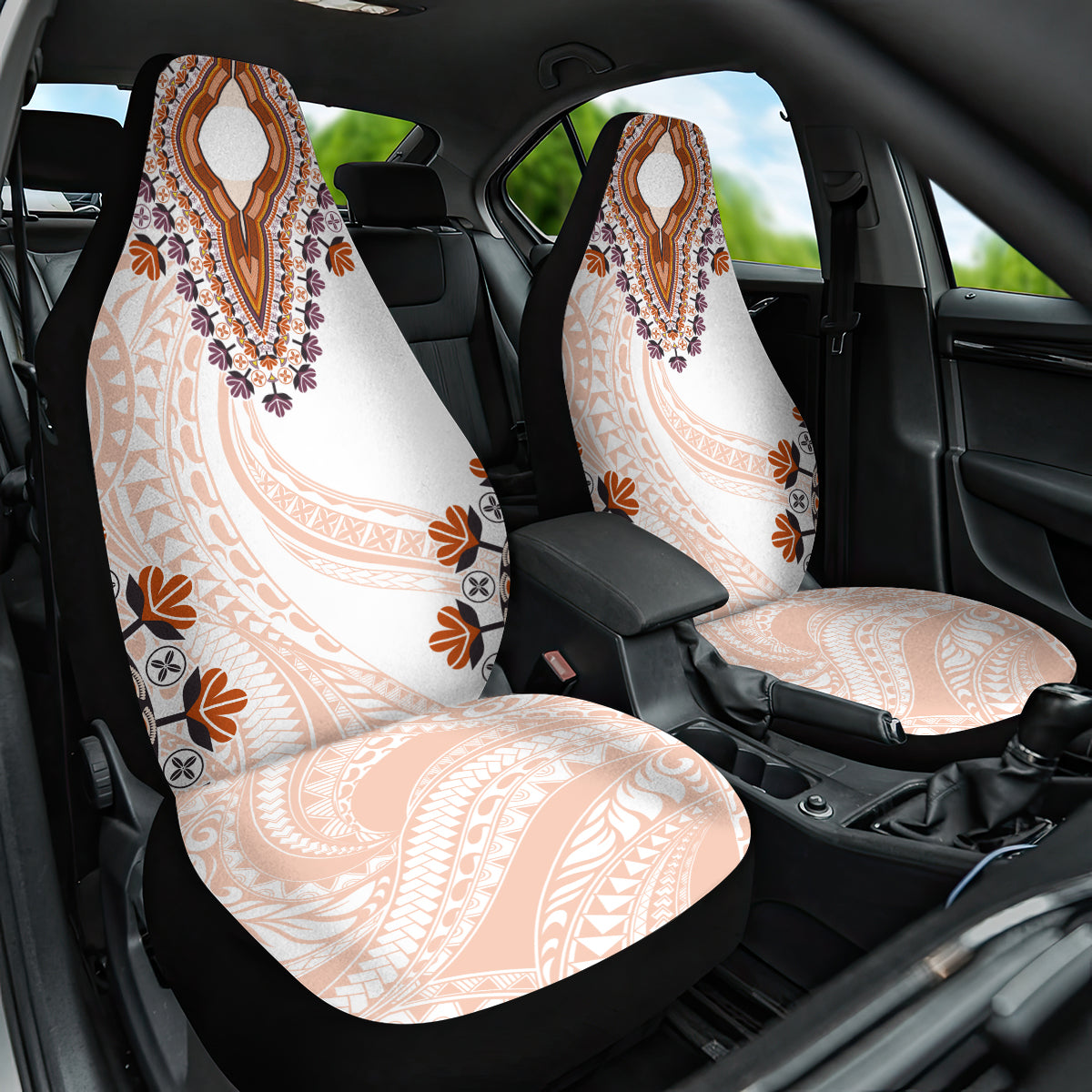 Africa Dashiki Car Seat Cover With Polynesian Pattern Beige Version
