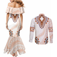 Africa Dashiki Couples Matching Mermaid Dress and Long Sleeve Button Shirt With Polynesian Pattern Beige Version LT05 - Polynesian Pride