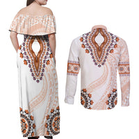 Africa Dashiki Couples Matching Off Shoulder Maxi Dress and Long Sleeve Button Shirt With Polynesian Pattern Beige Version LT05 - Polynesian Pride