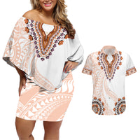 Africa Dashiki Couples Matching Off Shoulder Short Dress and Hawaiian Shirt With Polynesian Pattern Beige Version LT05 Beige - Polynesian Pride
