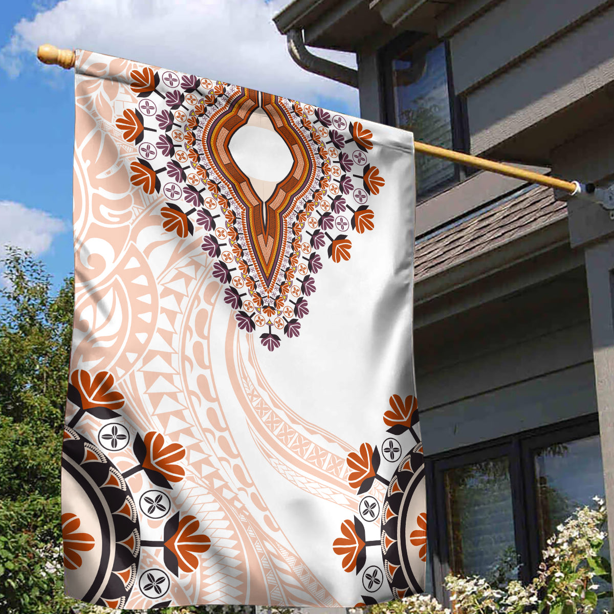 Africa Dashiki Garden Flag With Polynesian Pattern Beige Version