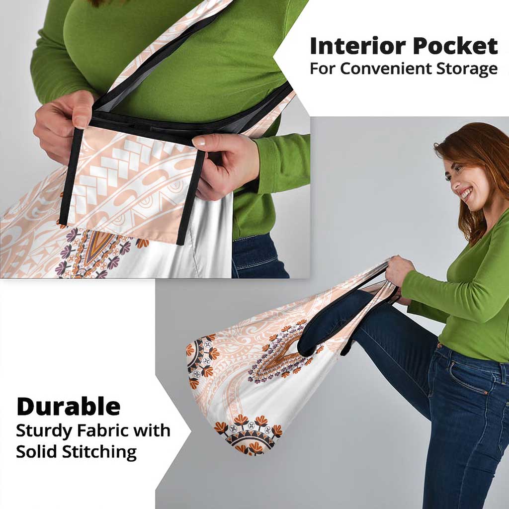 Africa Dashiki Grocery Bag With Polynesian Pattern Beige Version