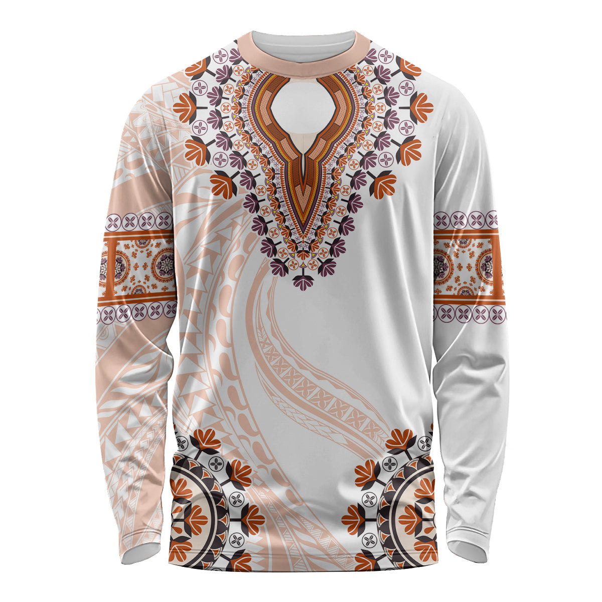 Africa Dashiki Long Sleeve Shirt With Polynesian Pattern Beige Version LT05 Unisex Beige - Polynesian Pride