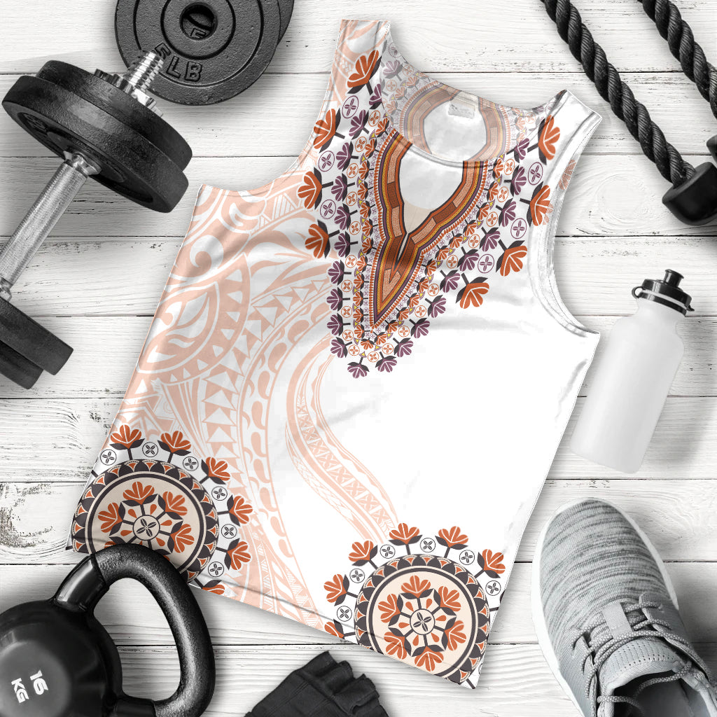 Africa Dashiki Men Tank Top With Polynesian Pattern Beige Version LT05 - Polynesian Pride