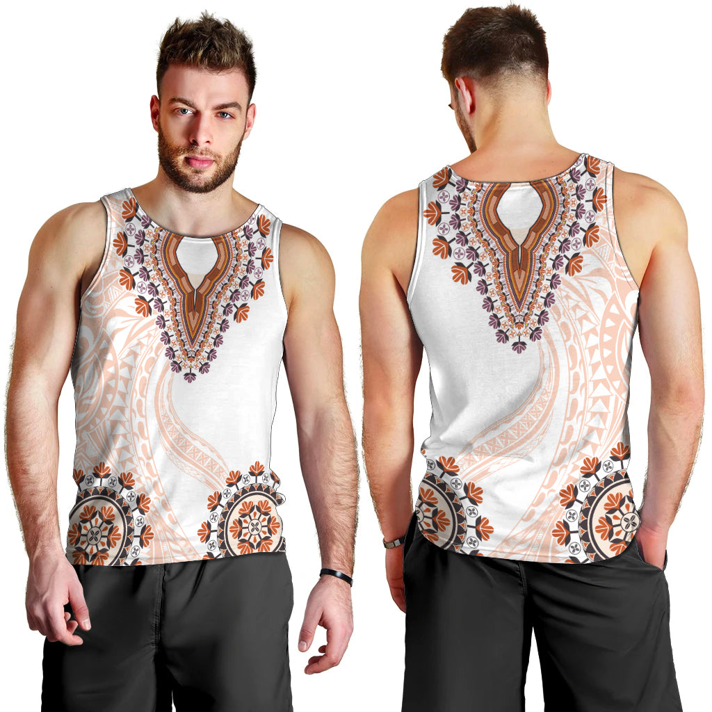 Africa Dashiki Men Tank Top With Polynesian Pattern Beige Version LT05 - Polynesian Pride