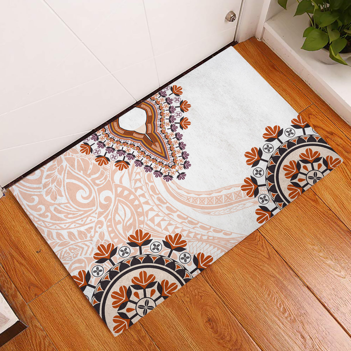 Africa Dashiki Rubber Doormat With Polynesian Pattern Beige Version