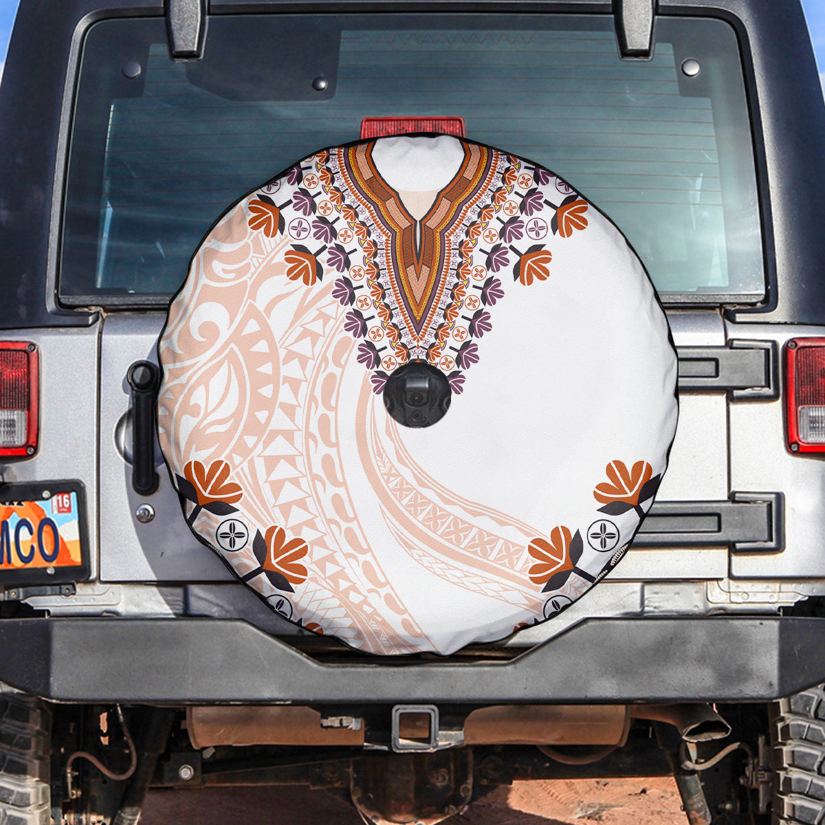 Africa Dashiki Spare Tire Cover With Polynesian Pattern Beige Version