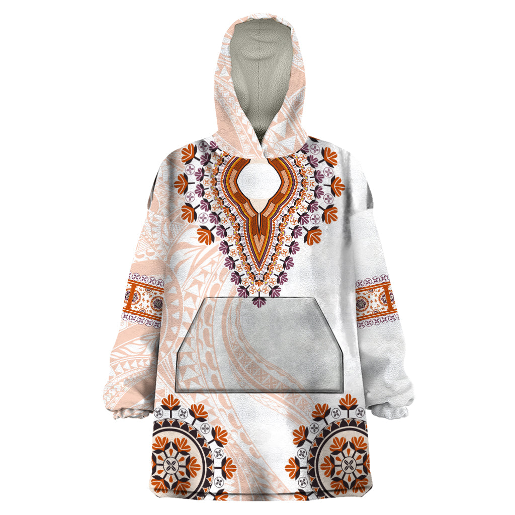 Africa Dashiki Wearable Blanket Hoodie With Polynesian Pattern Beige Version LT05 One Size Beige - Polynesian Pride