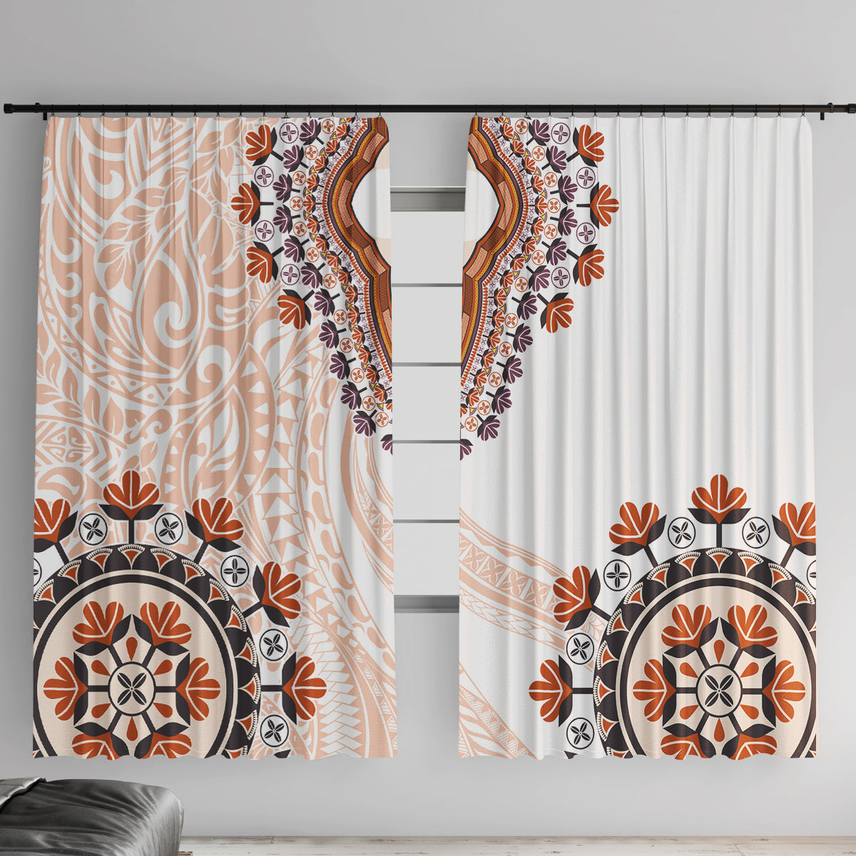 Africa Dashiki Window Curtain With Polynesian Pattern Beige Version