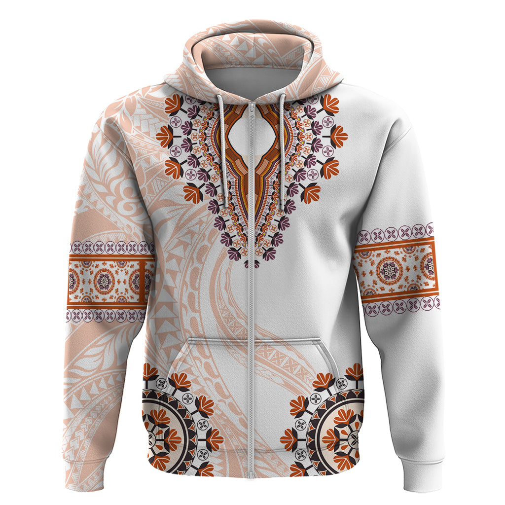 Africa Dashiki Zip Hoodie With Polynesian Pattern Beige Version LT05 Zip Hoodie Beige - Polynesian Pride