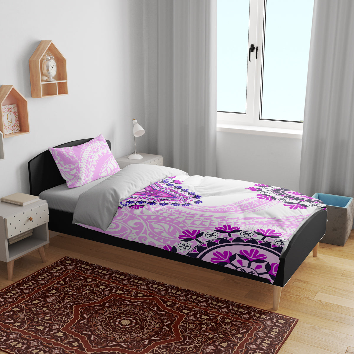 Africa Dashiki Bedding Set With Polynesian Pattern Pink Version