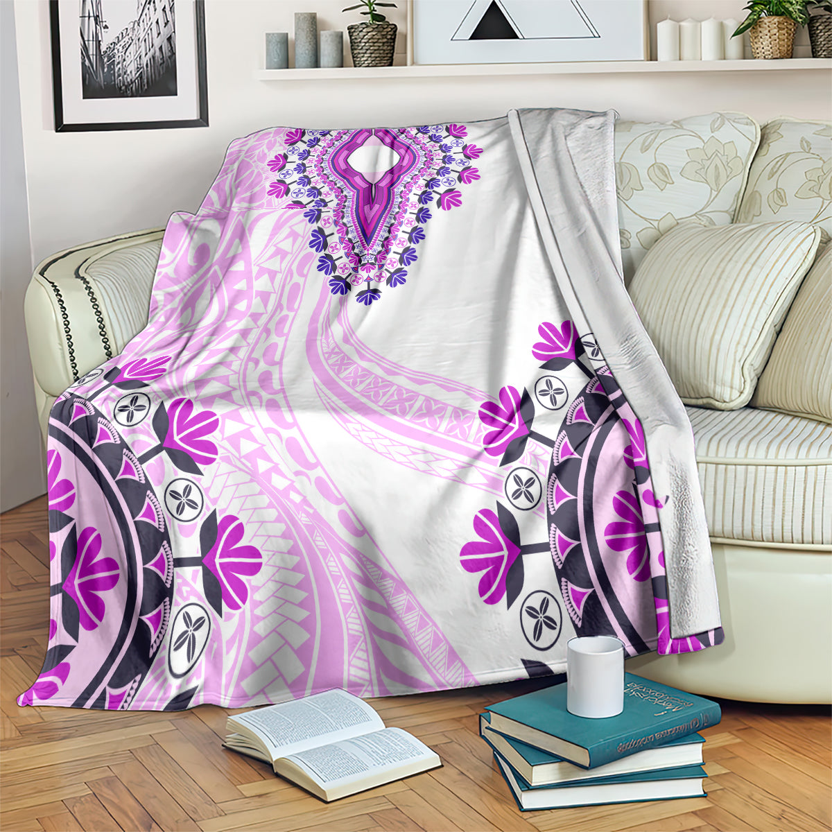 Africa Dashiki Blanket With Polynesian Pattern Pink Version