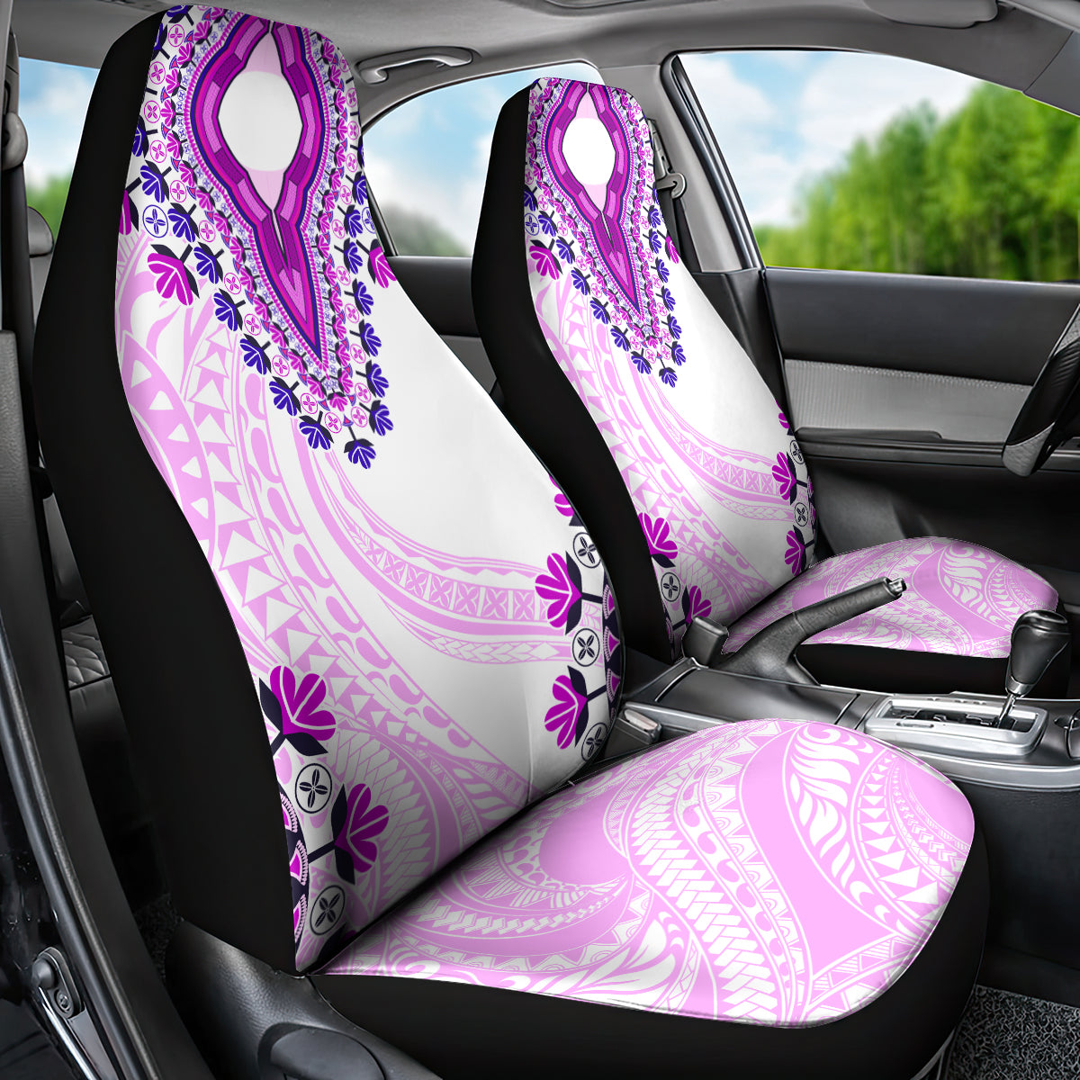 Africa Dashiki Car Seat Cover With Polynesian Pattern Pink Version